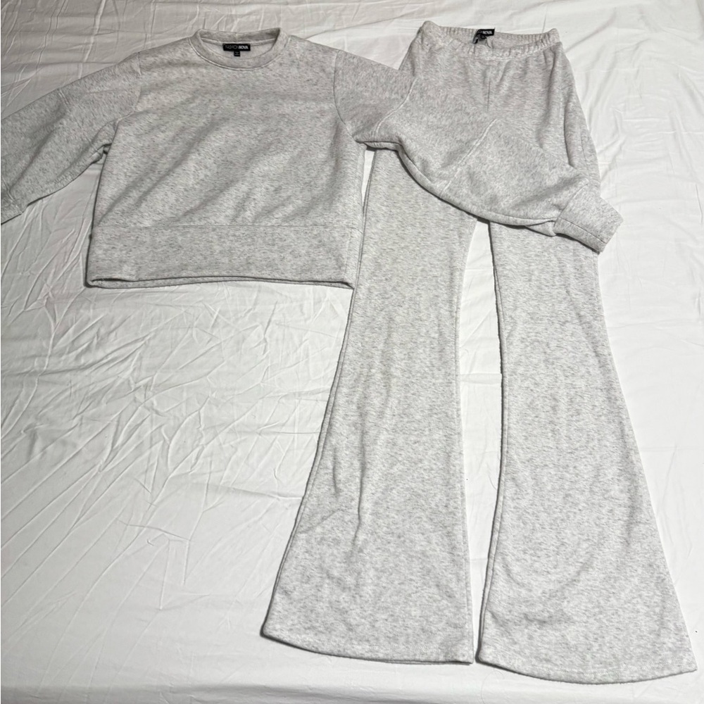 Gray Sweater and Flare Pants Set